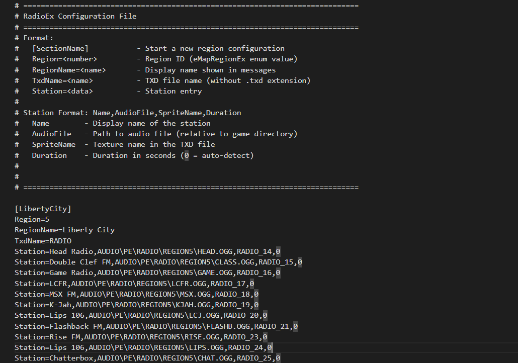 Radio.dat configuration file