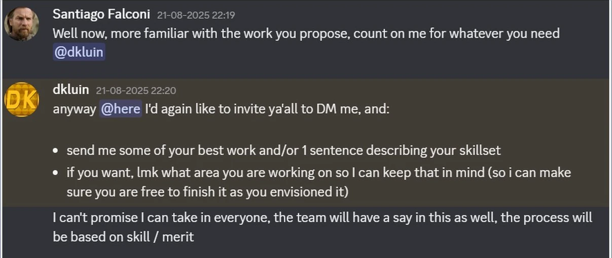 Exhibit 2: invitation for developers to apply to another team