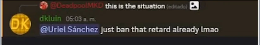 Exhibit 1: call for a PE lead to be banned, with a slur