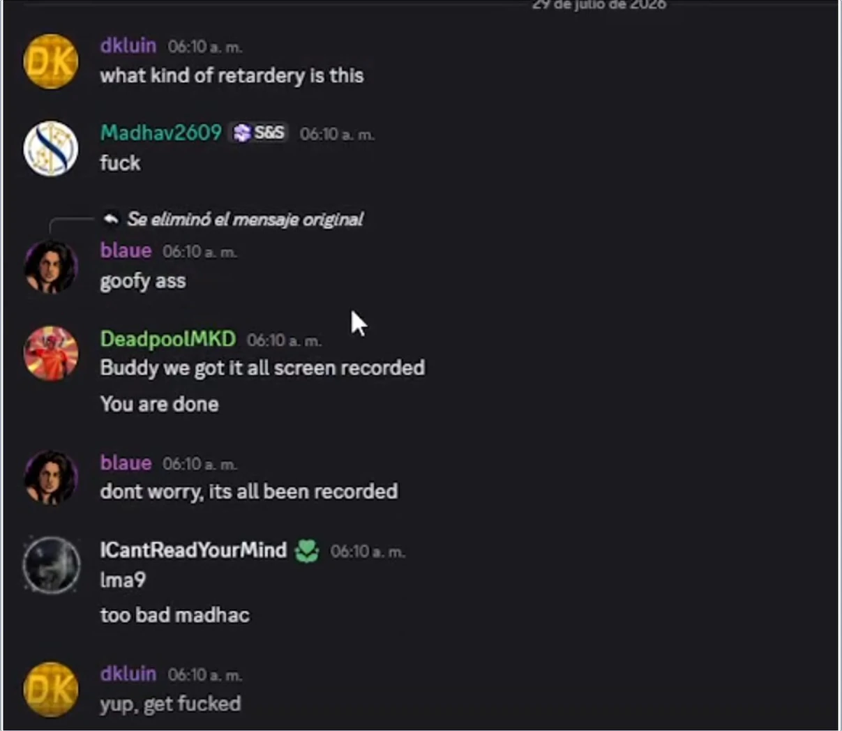 Exhibit 4: statements that the conversation had been screen-recorded